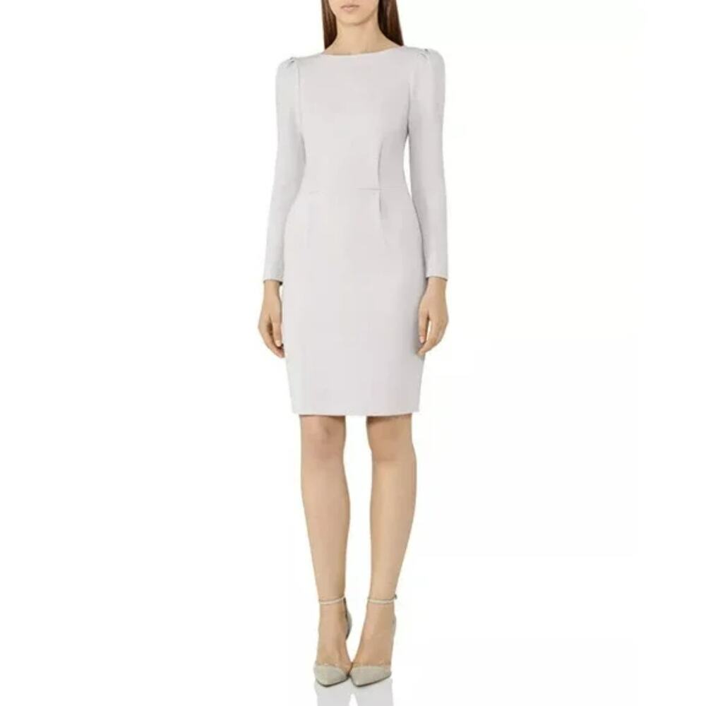 Reiss Nessa Puff Sleeve Jersey Sheath Dress Pleated Detail Gray Women's Size 4